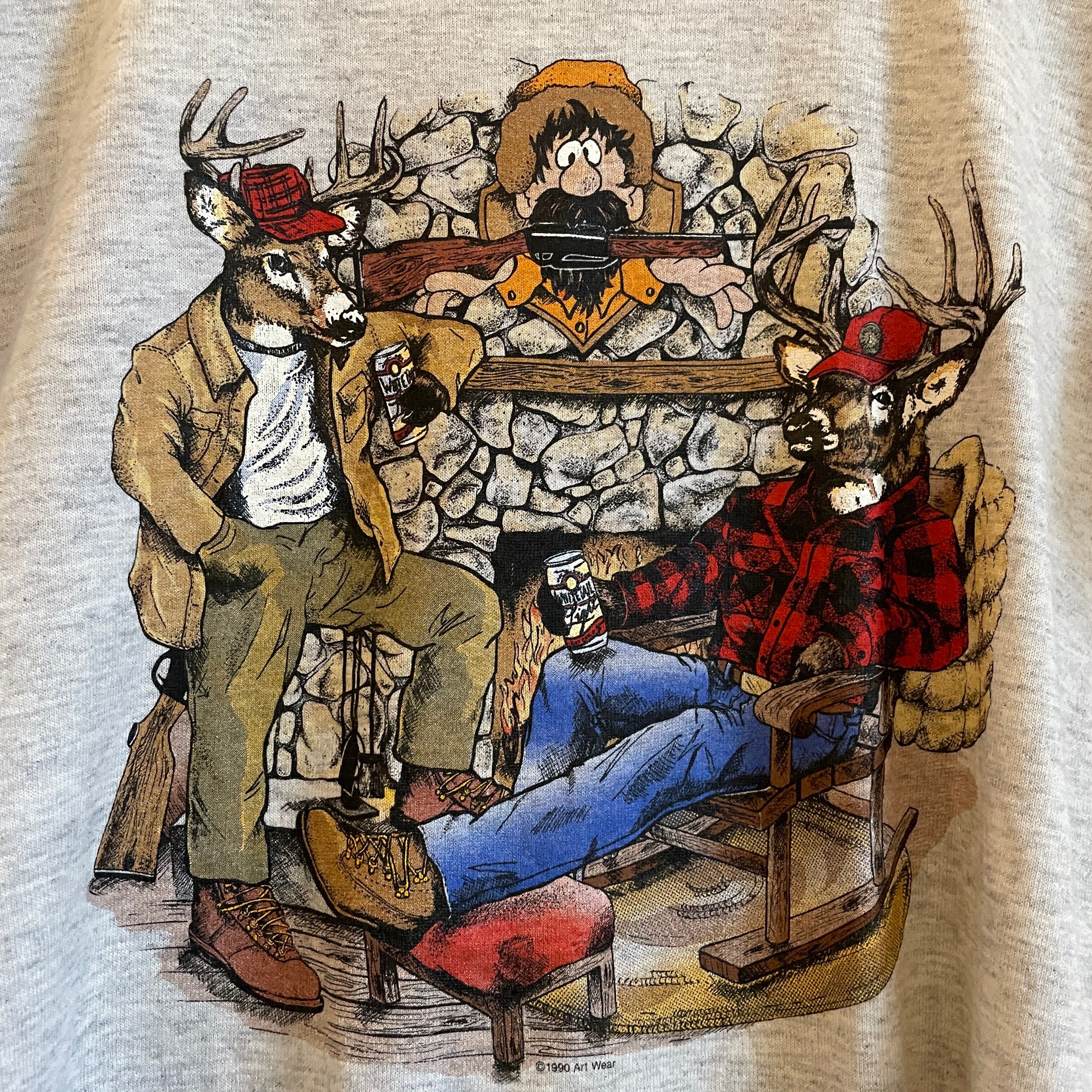 1526】Tシャツ 90s Art Wear Tシャツ イラスト アート ハンター 鹿