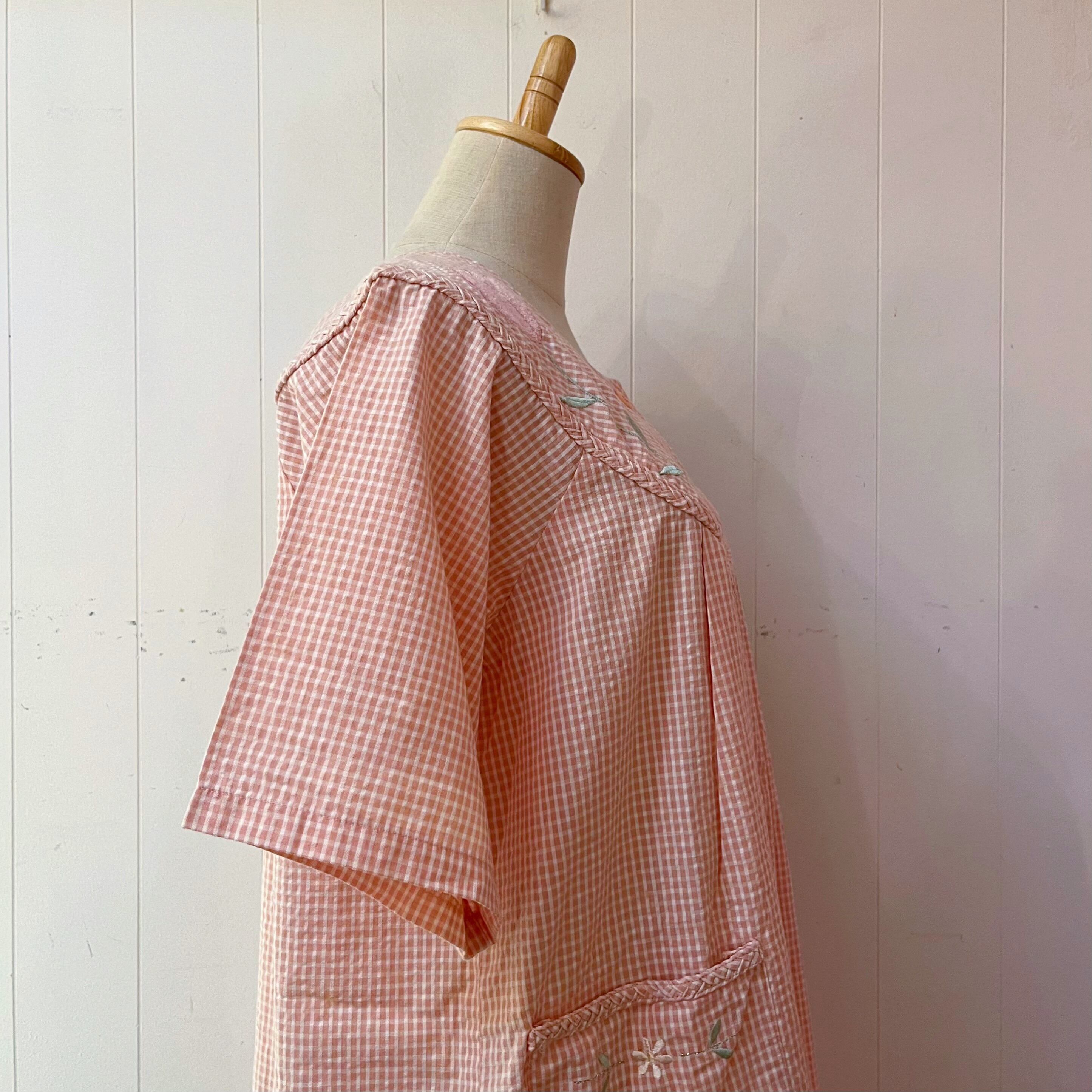 orange gingham check flower one-piece