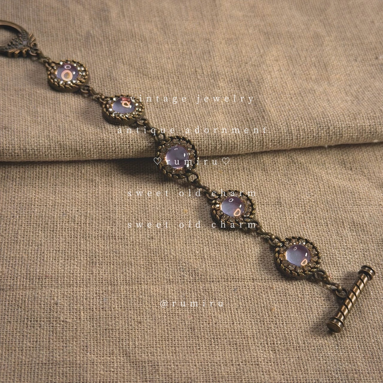 ハンドメイド ノスタルジック パープル ストーン ブレスレット - 5