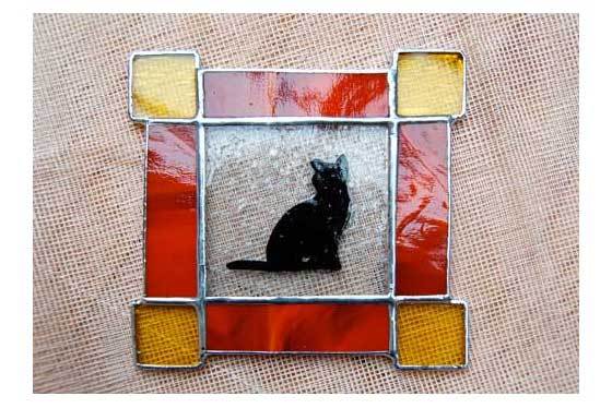 コースターにゃん（ガラスのコースター） 02050004 | ステンドグラスの