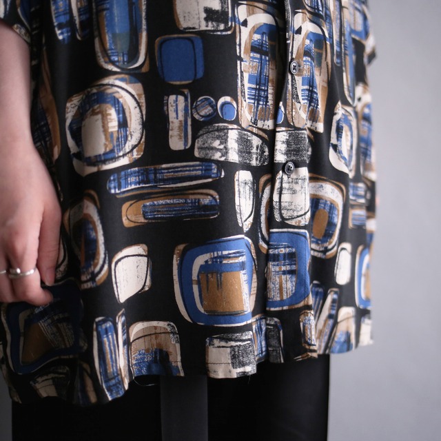 multi square art pattern loose h/s shirt