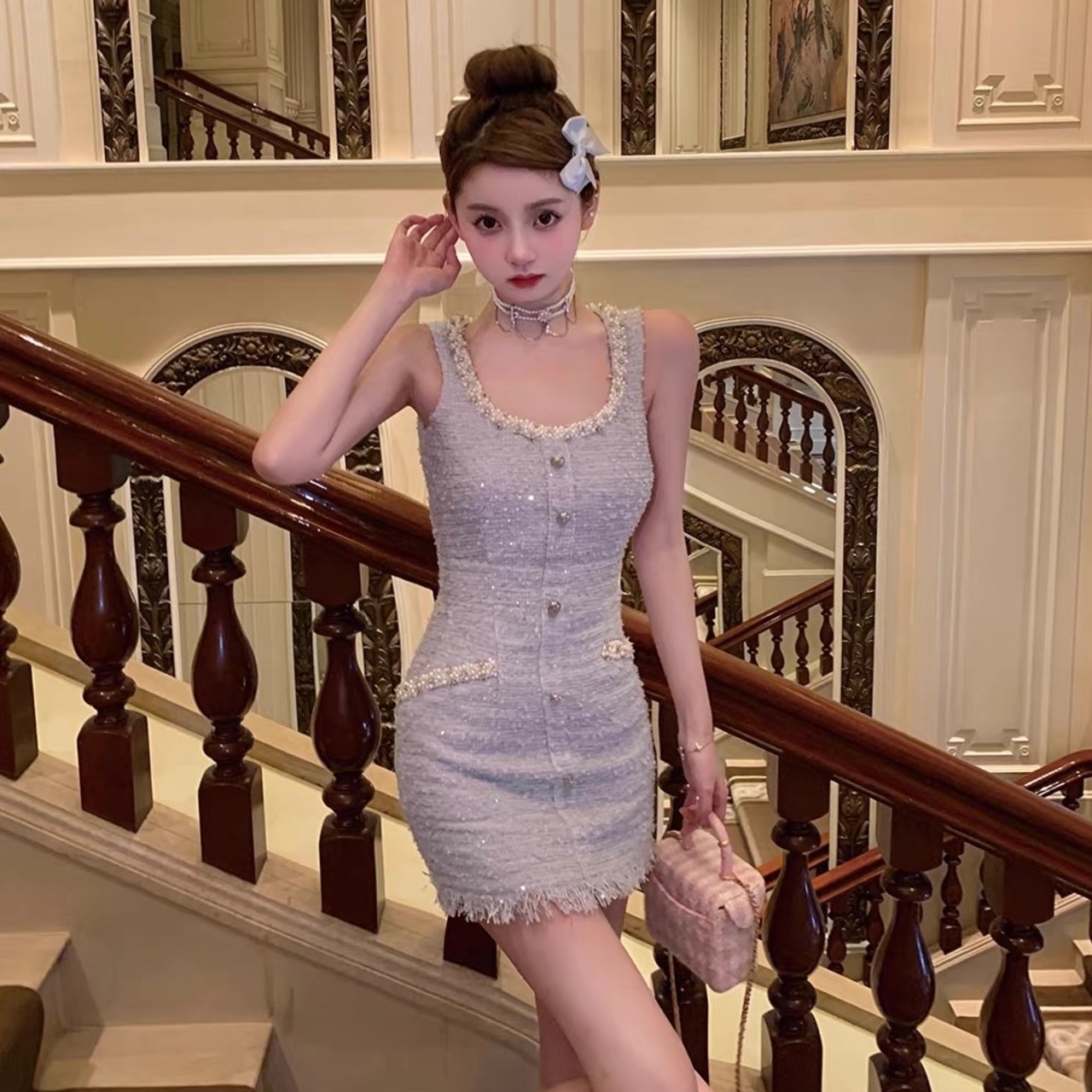 Diamond Chain Waist Strap Dress