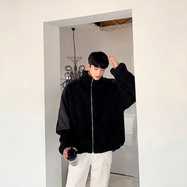 予約販売】ボアブルゾン ハイネック 異素材MIX アウター ボア