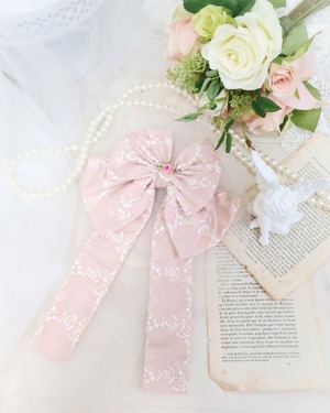 ローズサークルリボンバレッタ【ベビーピンク】