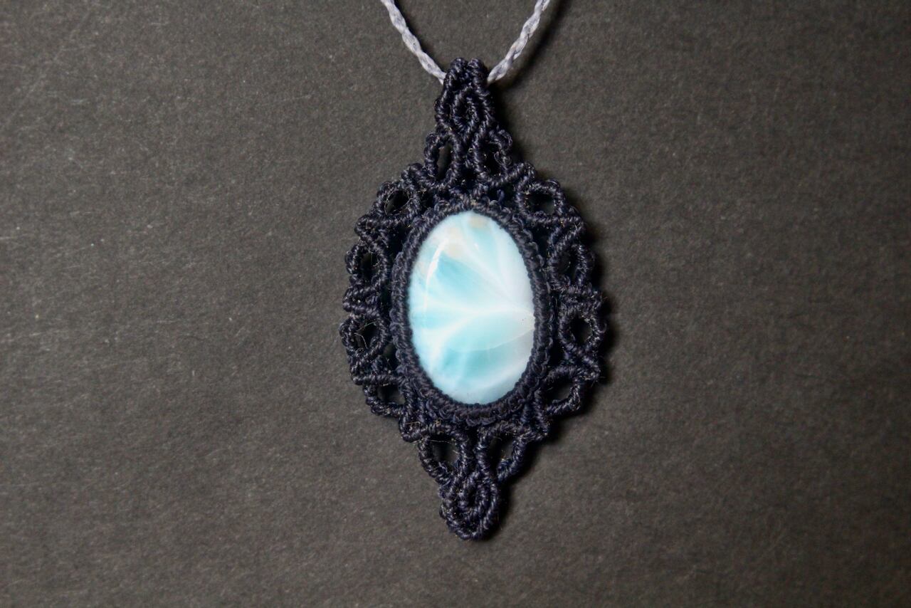Larimar micro macrame pendant