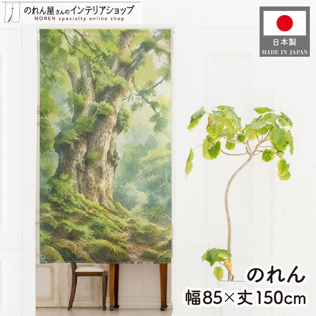 【受注生産】のれん 縄文杉の森 水彩風 85×150cm 53750
