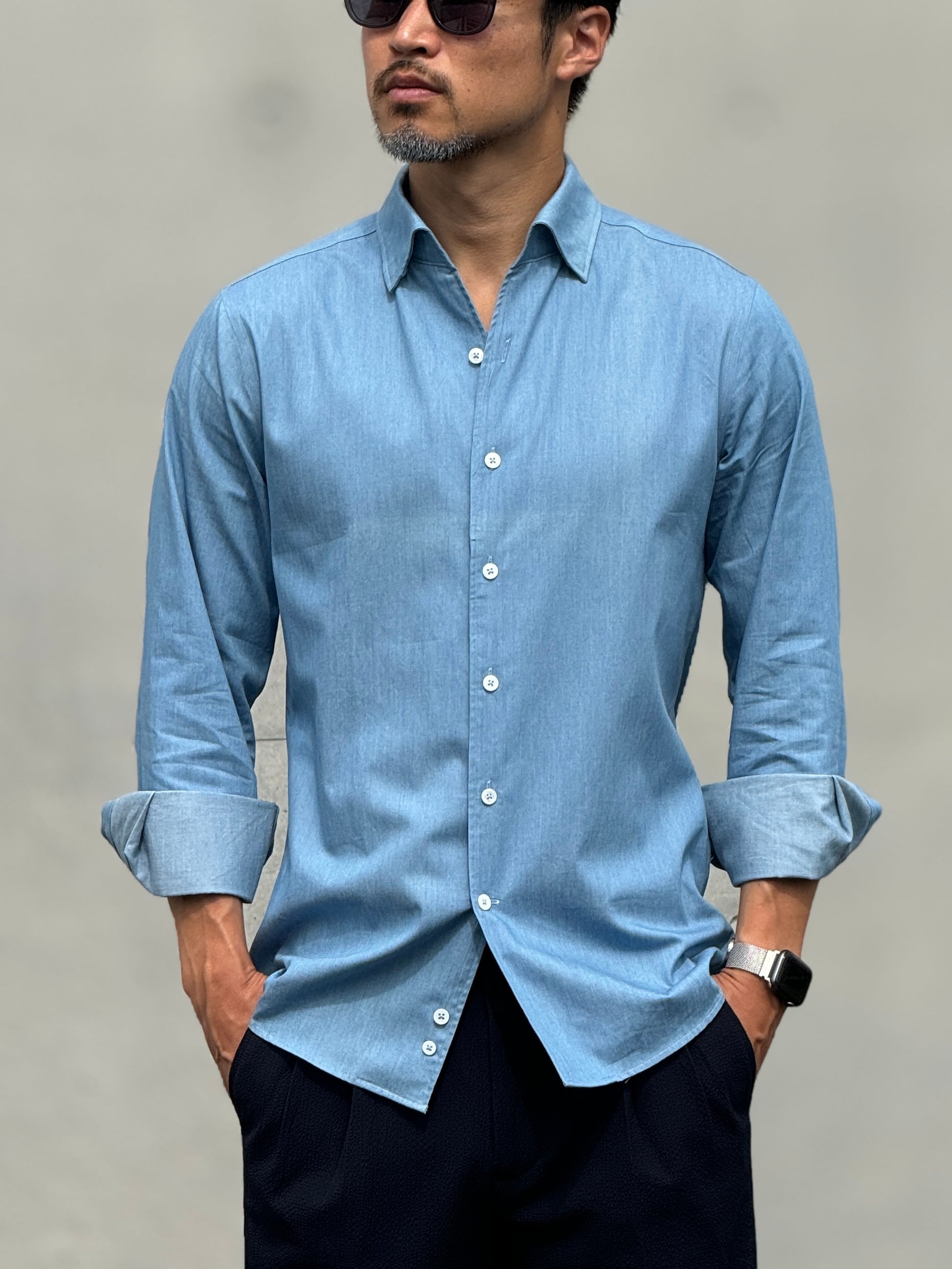 極美品　Finamore MANUEL イタリアンカラー　デニムシャツ 極美品Finamore MANUEL イタリアンカラーデニムシャツ