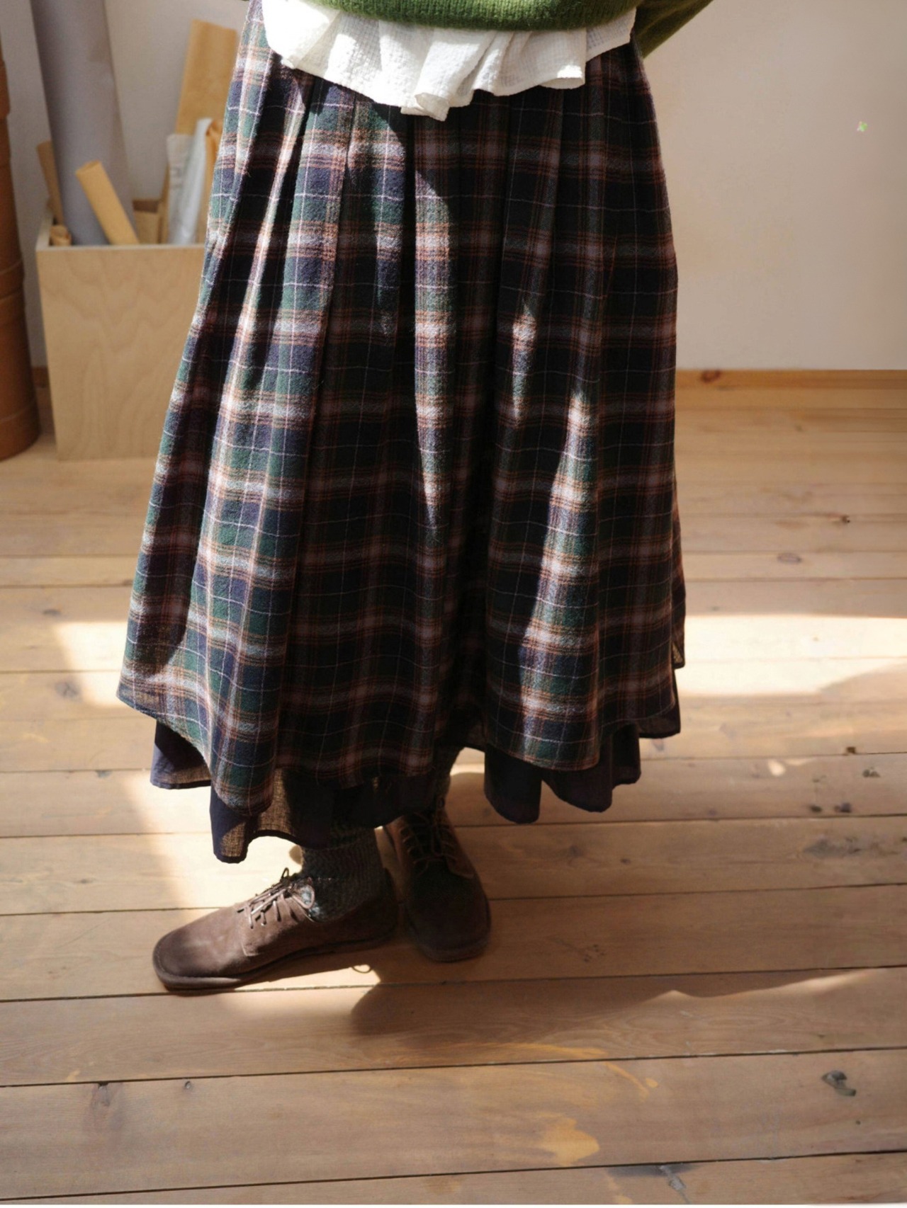 Forêt Tartan Check Wool Volume Skirt F0867