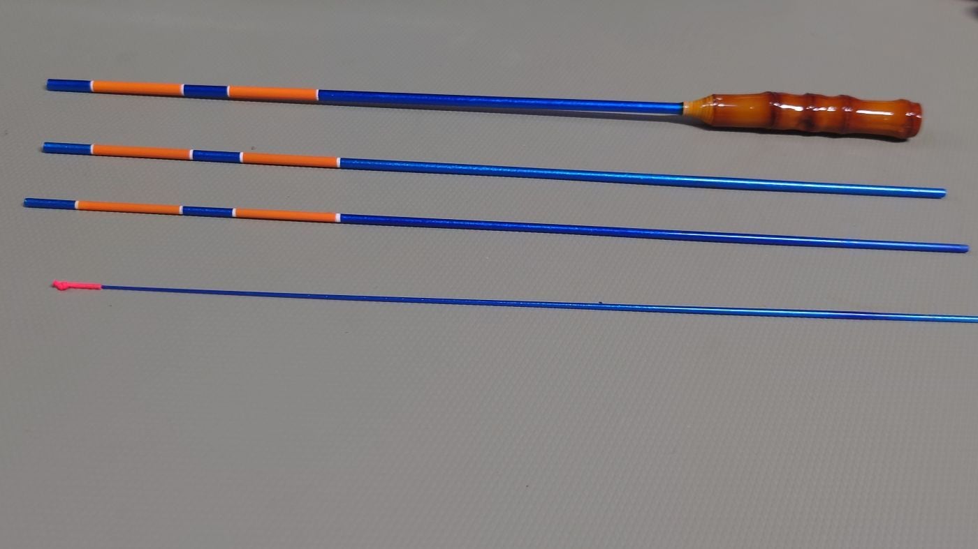 【Fuji養殖場オリジナル】タナゴ専用グラスロッド【麗楽】 82cm(布袋竹握り・超軟調・4本継・2本仕舞)青色★竿袋オマケ付き