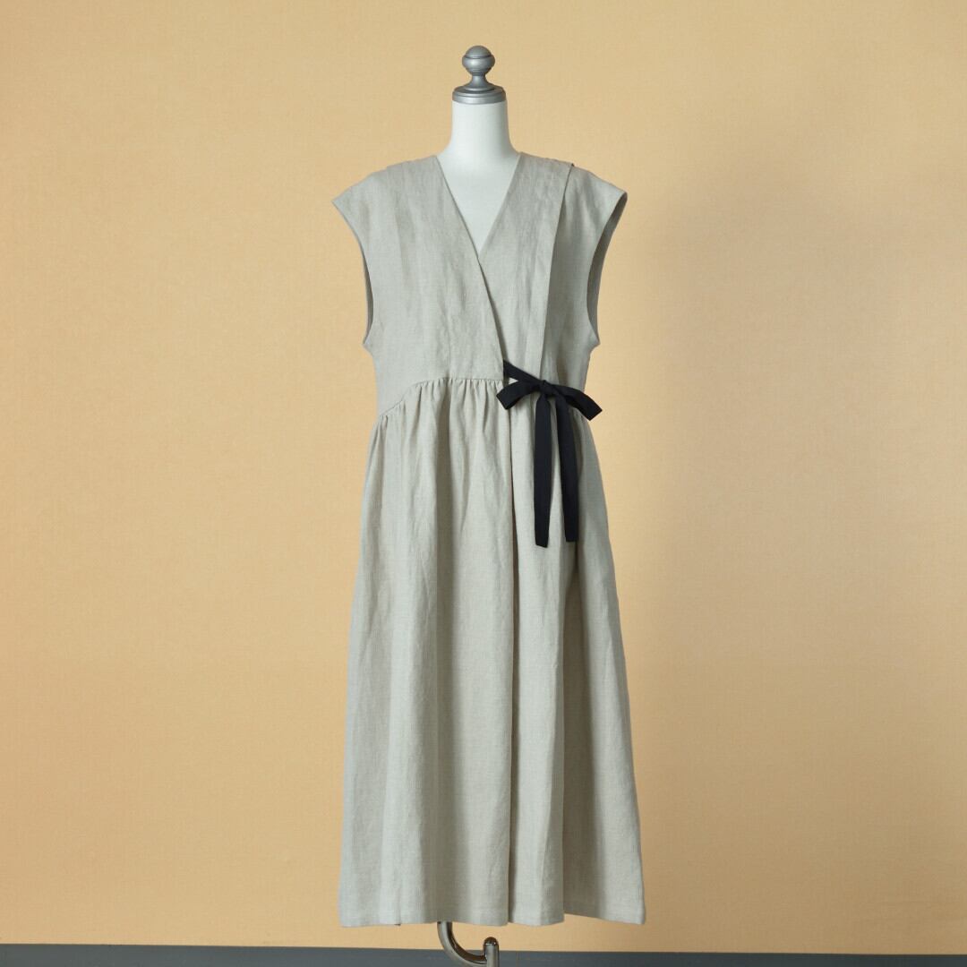 MAGALI マガリ ブラッシュドベルギーリネン・カシュクール風 ワンピース・オートミール