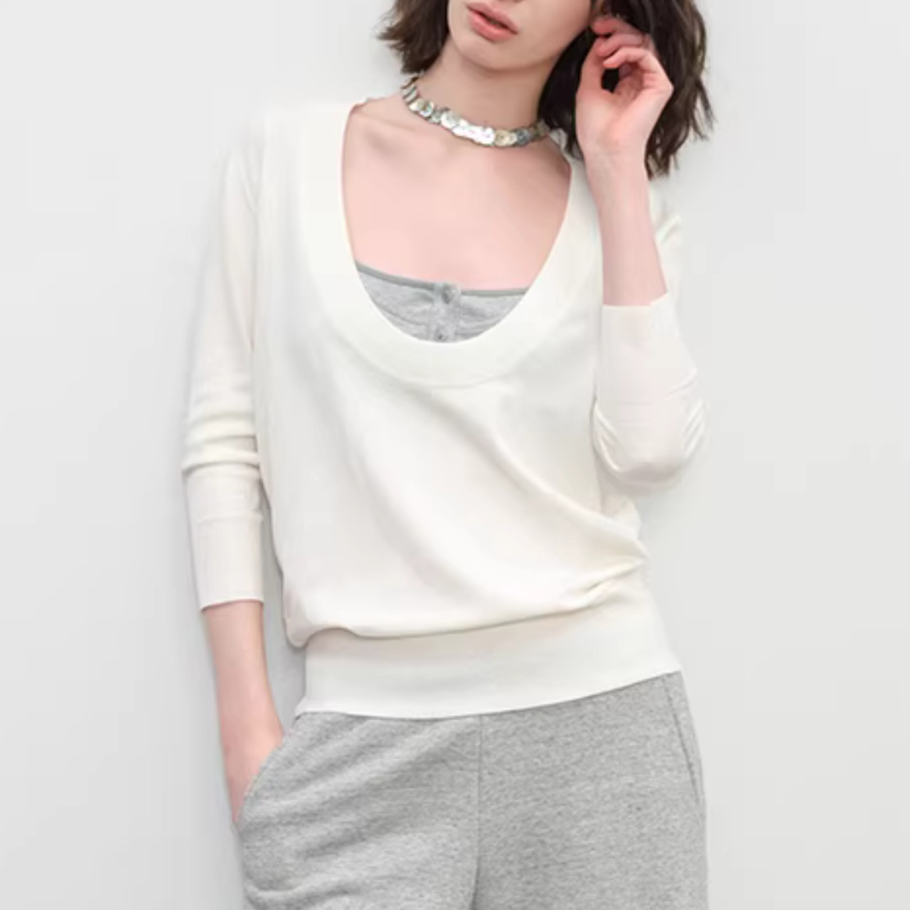 デコルテ美人 深Uネック ニットトップス 00193・画像4