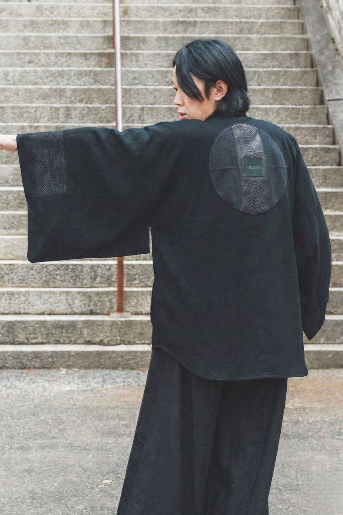 Web限定｜完全受注生産】Kimono Denim Shirt -黒蛇革×黒蛇DENIM-｜神龍