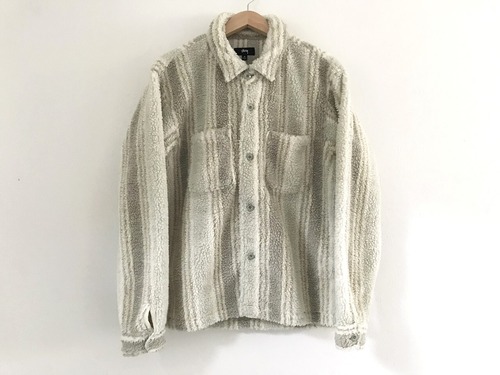 2023AW Stussy stripe sherpa fleece jacket BEIGE