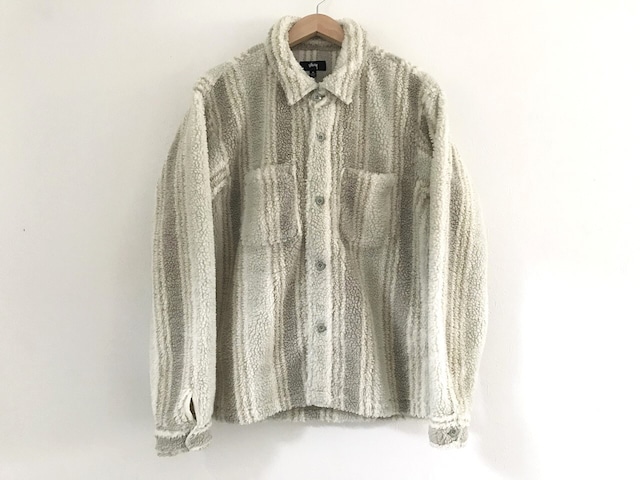 2023AW Stussy stripe sherpa fleece jacket BEIGE