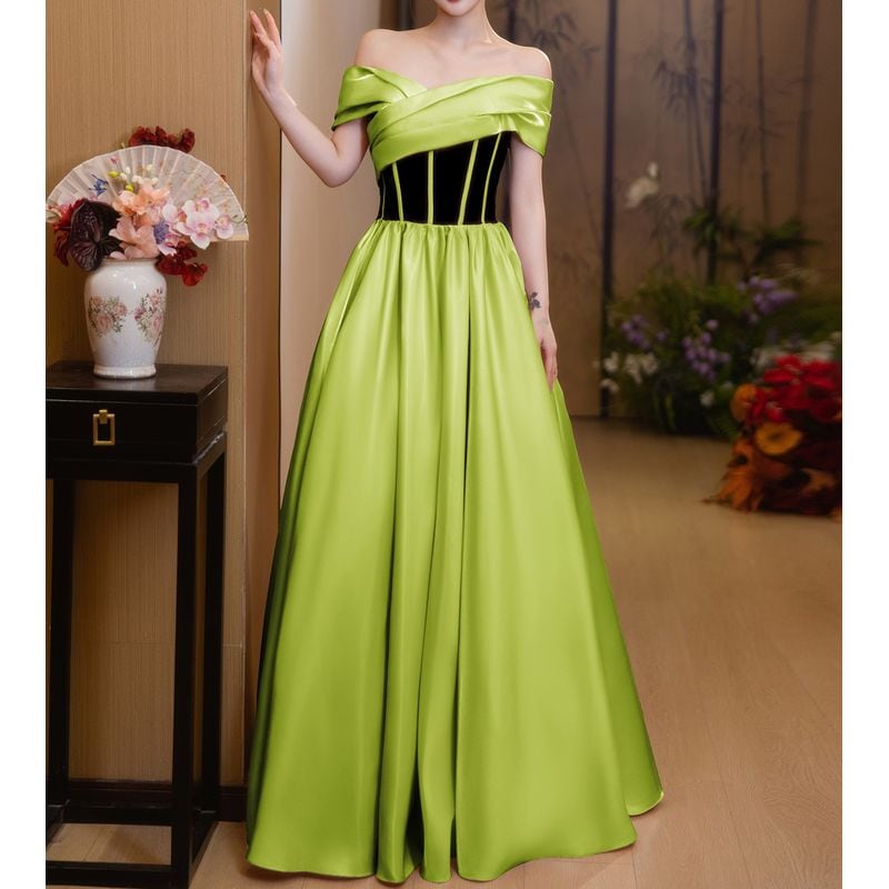 オフショルダー切り替えデザインドレス D1735