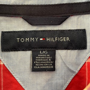 【Tommy Hilfiger】長袖シャツ ボタンダウン チェック柄 ワンポイント 刺繍ロゴ Lサイズ トミーヒルフィガー US古着 アメリカ古着