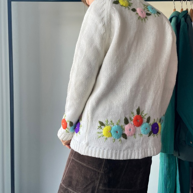 flower embroidery knit cardigan