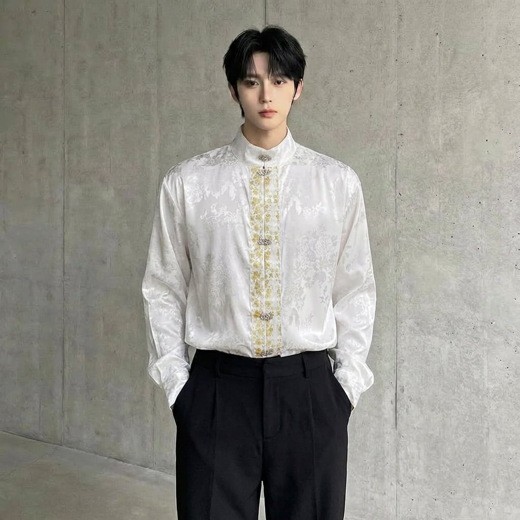 ジャガード ドレッシー長袖シャツ 2カラー D10400