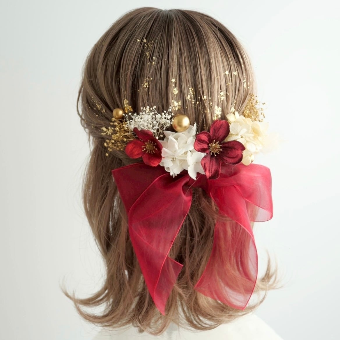 A264 オーガンジーリボンの髪飾り 赤 | 2/27まで毎日発送 Lomeri