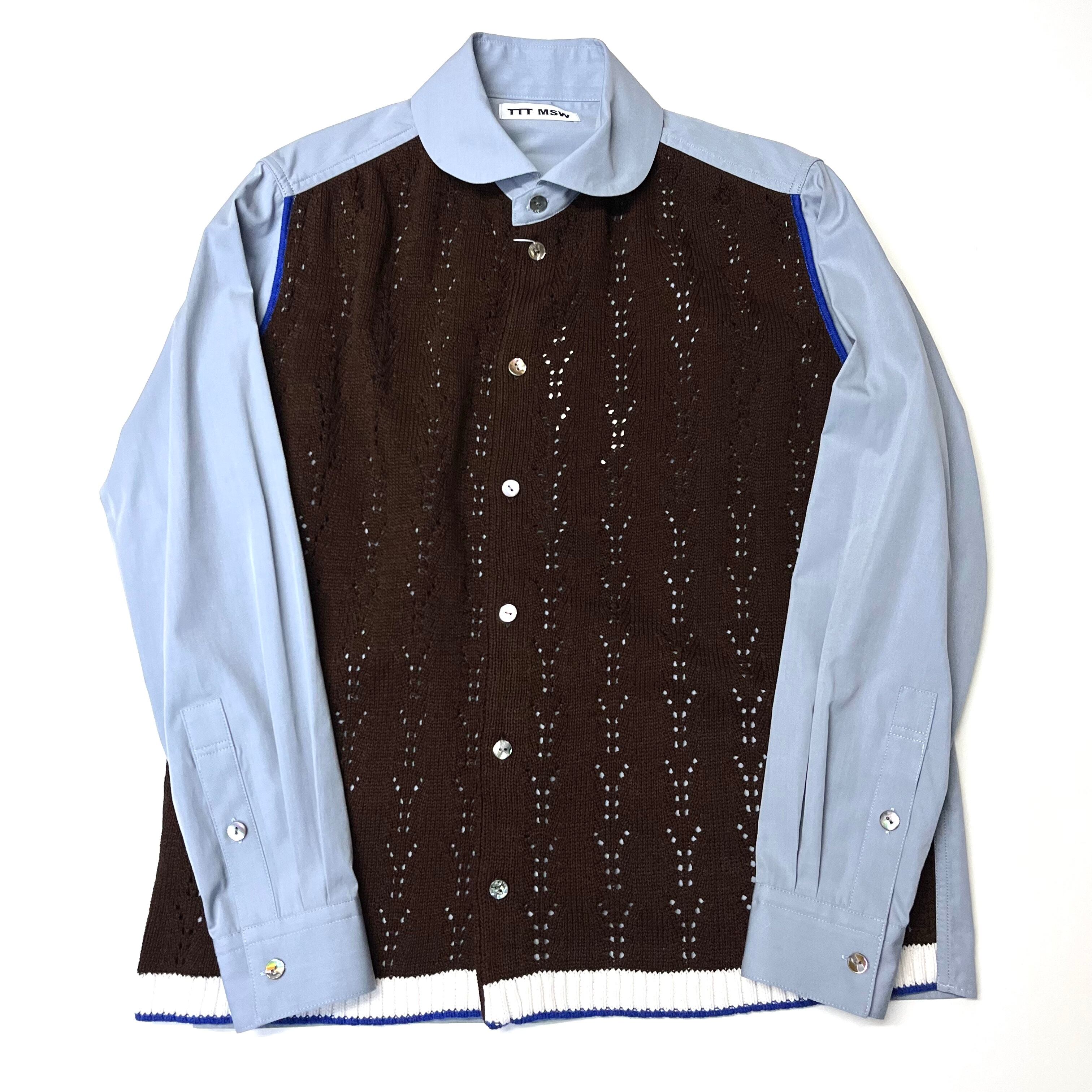 【TTT MSW】Knit cardigan docking shirt (blue)〈送料無料〉 | STORY powered by BASE