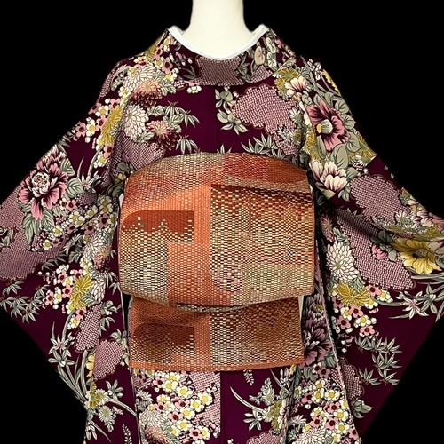 名古屋帯 なごや帯 中古 モザイク文様 リサイクル帯 帯 カジュアル着物 リサイクル着物 きもの 着物 kimono