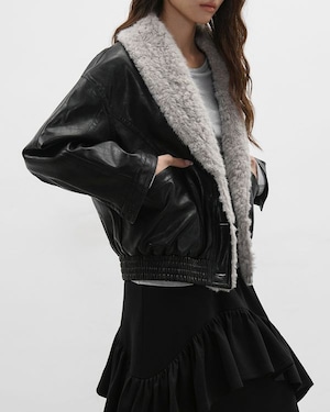 Fur collar PU leather jacket　TH3673