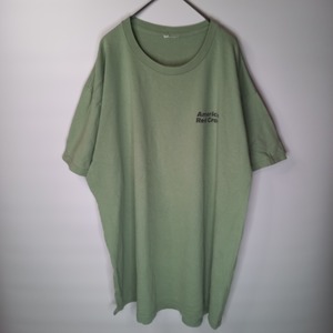 ノーブランド　クルーネック　プリントTシャツ　半袖　背面プリント　くすみグリーン