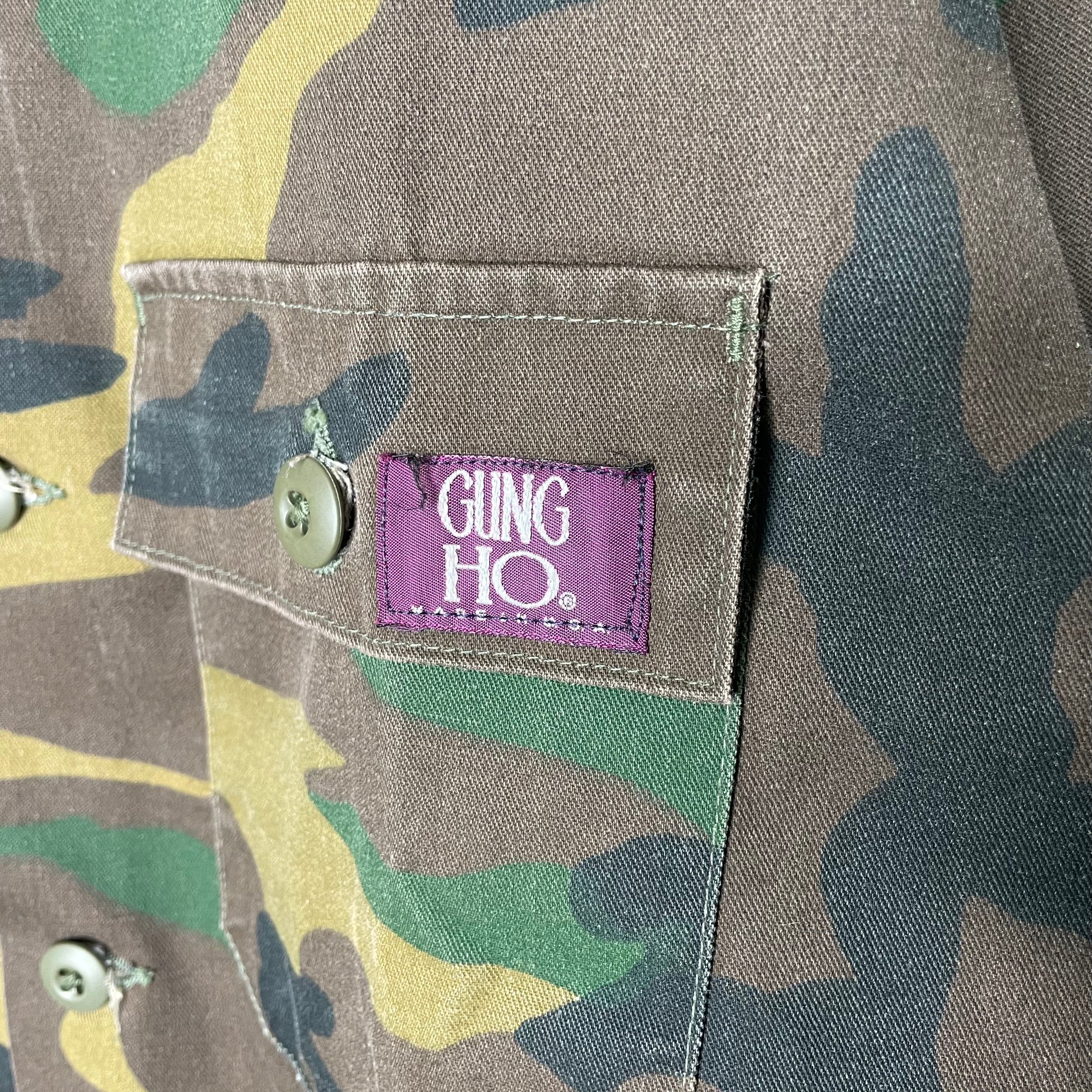 GANGHO カバーオール L カモフラージュ 迷彩柄 胸ポケット Made in USA