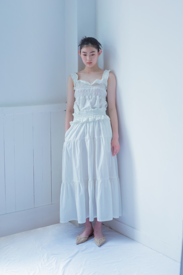 Comfortable Summer Tiered Skirt / White