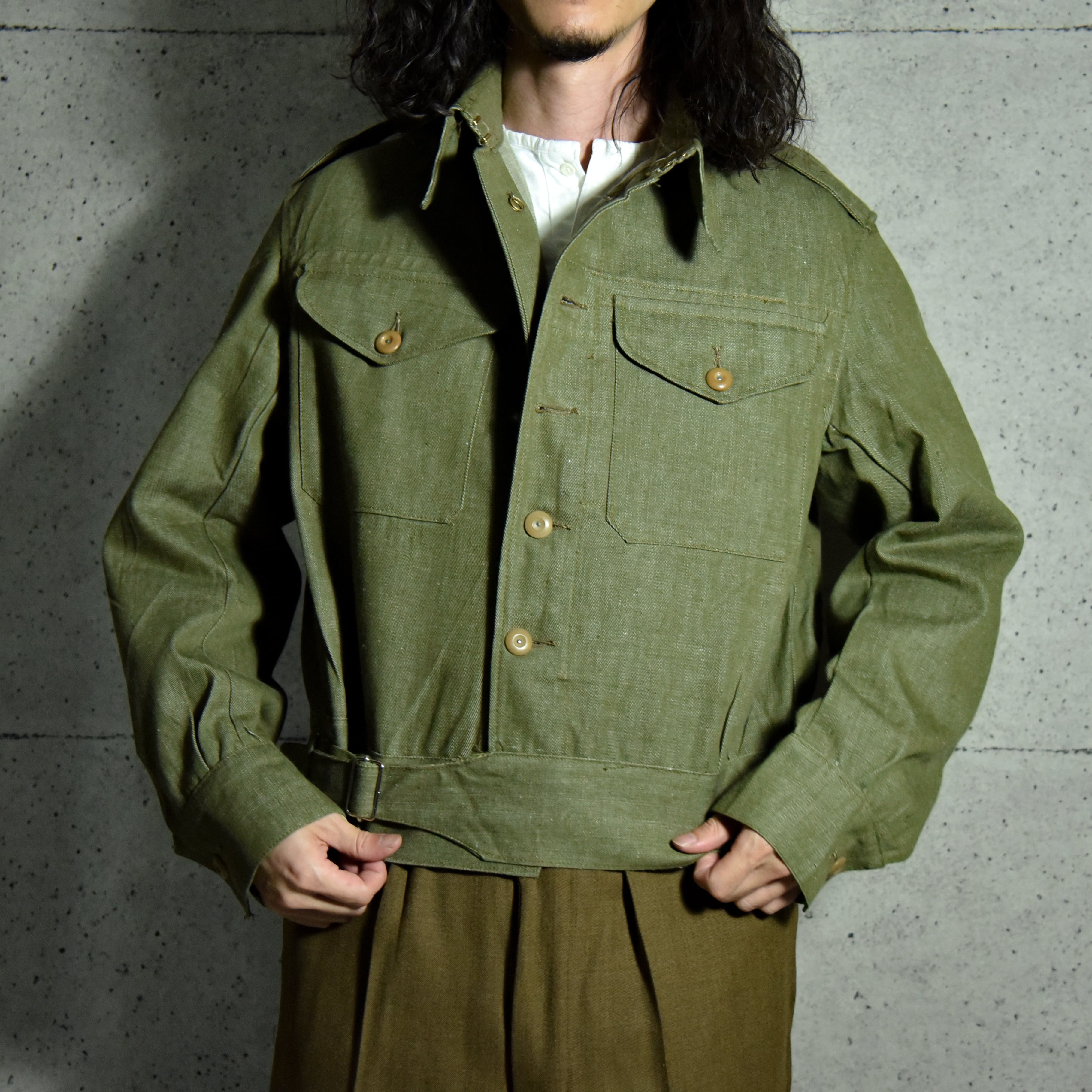 DEAD STOCK】50s British Army Green Denim Battle Dress Jacket