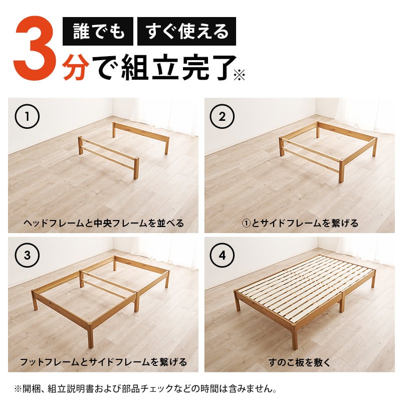 【組立式】耐荷重350kg セミダブルベッド すのこフレーム ボンネルコイルマットレスセット 3色展開 一人暮らし ワンルーム 幅122.5cm