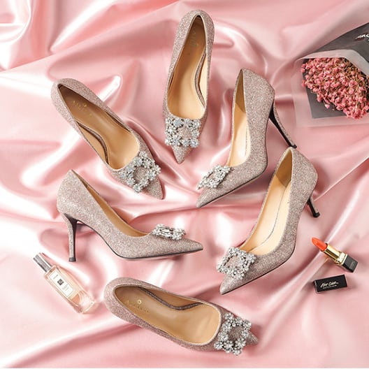 高さを選べる♪マノロブラニク風 PINKグリッター ビジュー パンプス  