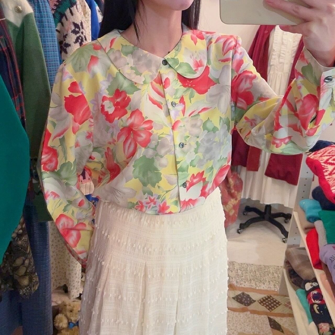neon yellow flower blouse