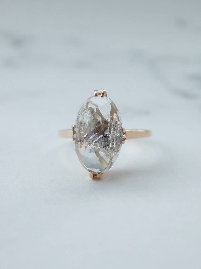 Rutile Crystal in White Garden Quartz - Neo Vintage Ring -