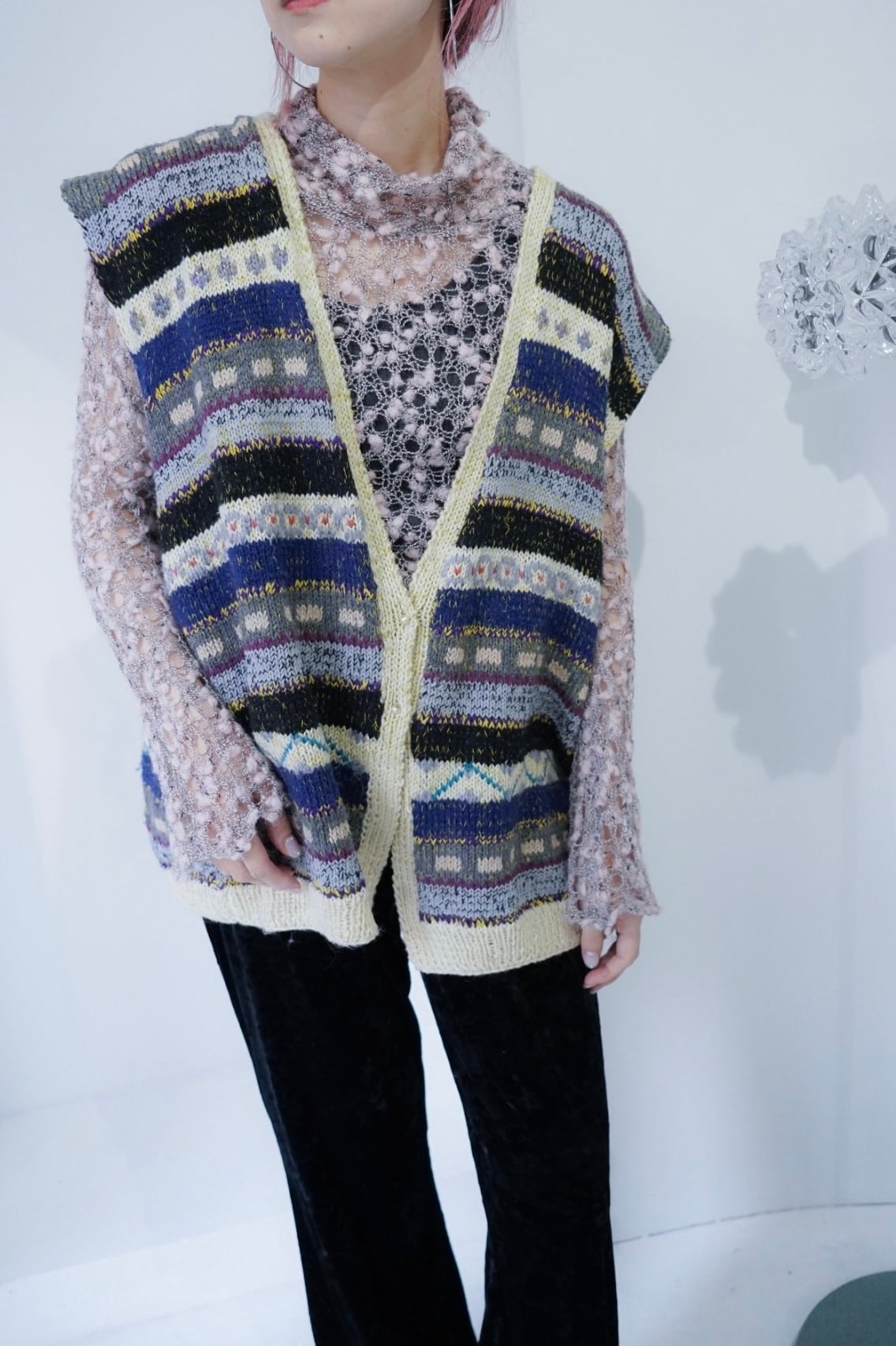 small perl over knit vest