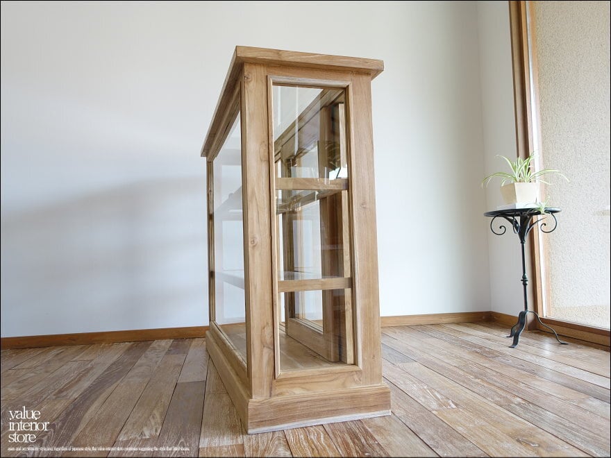 チーク無垢材 ショーケースEcke/Rep ガラスケース 飾り棚 店舗什器