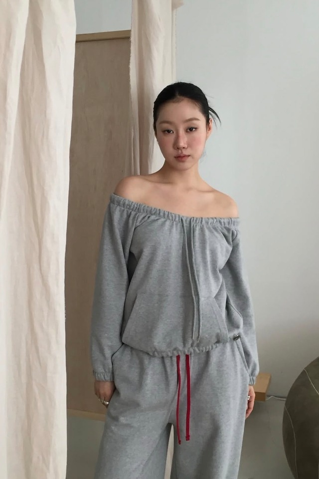 Light Sweat Off-Shoulder Tops (Gray) 2603-22-014