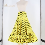 フラメンコ 衣装 ファルダ スカート 黄色 黒 水玉 ドット フリル ボランテ 伸縮 レッスン 練習 ダンス パーティ 発表会 ポップ 可愛い イエロー系 ブラック系 フラメンコスカート おしゃれ スカートデザイン フリルスカート 可愛いスカート レディースダンス衣装 黄色スカート 黒ドット 水玉模様 パーティ衣装 女性用ダンススカート