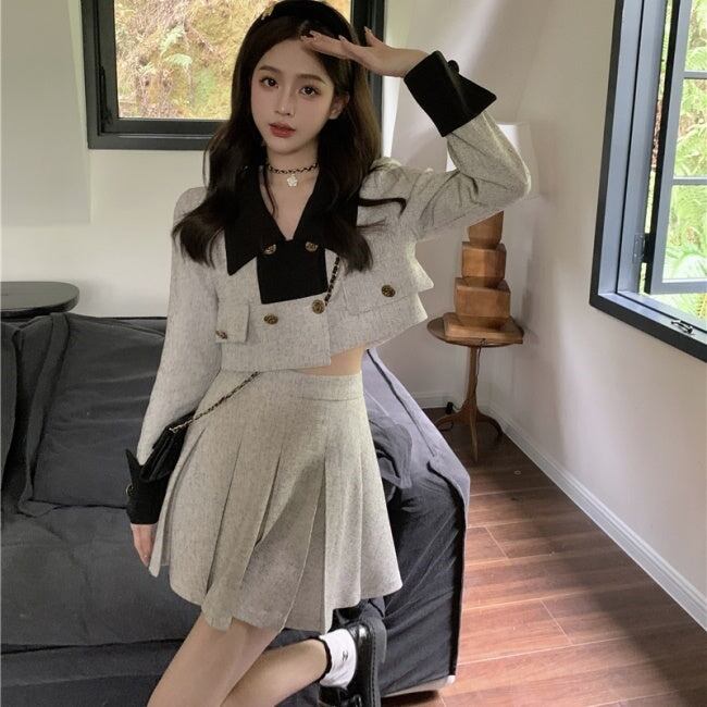 ミニスカート スーツ セットアップ レディース 韓国 クロップド 