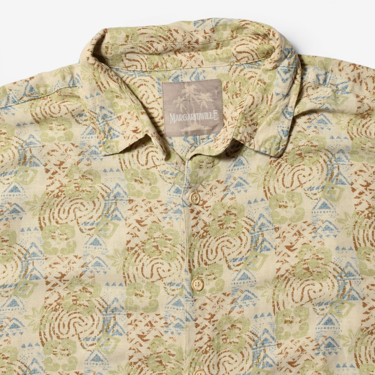 00s Margaritaville シルク リネン 総柄 オープンカラー 半袖シャツ