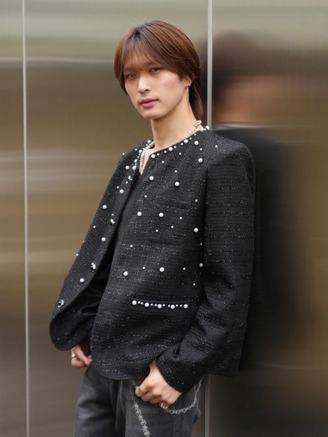 【ALUDE SELECT】collar stitch snap button short jacket（2color）