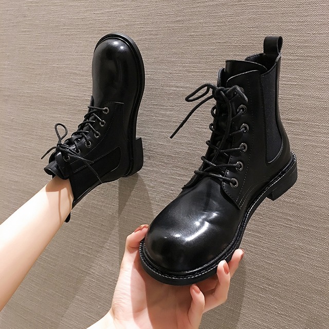 アンクルブーツレッドオータムカジュアル レース 靴 シューズ 秋物 ラウンドトー レースアップ フェイクシューズ23647945034