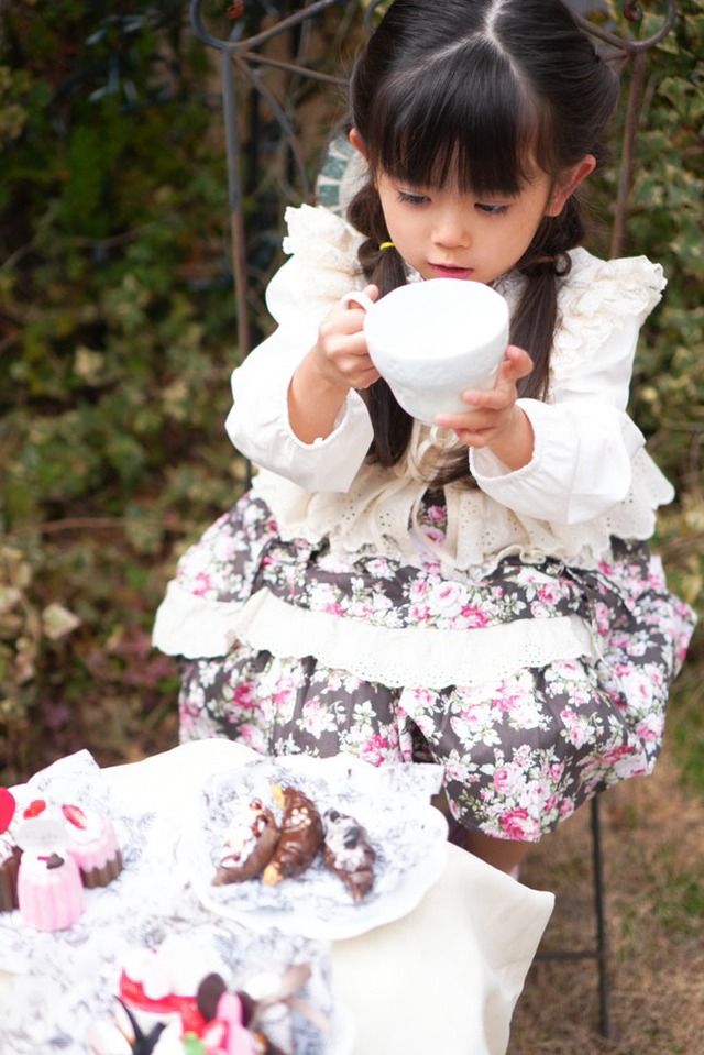 ラスト1 navy7【即納】<PUDDING>  Flower skirt