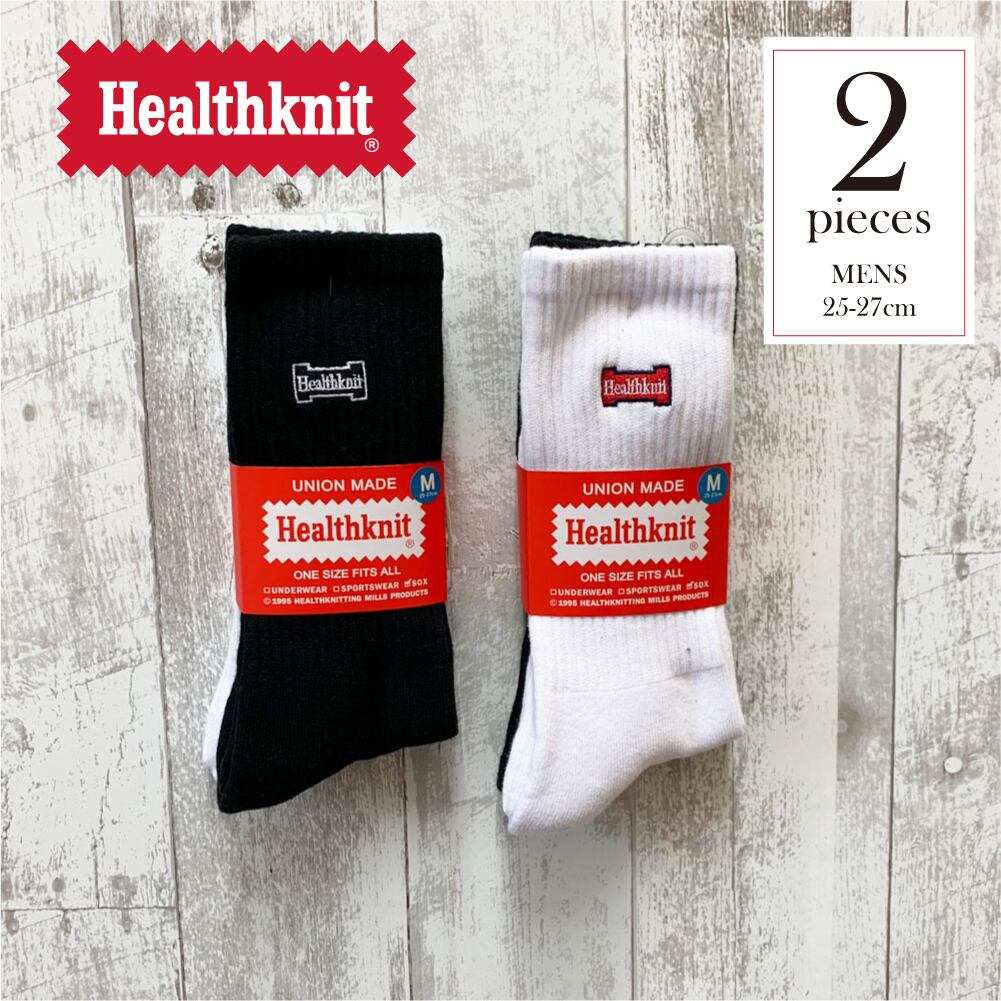 Healthknitヘルスニット ワンポイント刺繍ソックス 2足セット 191-3572【ヘルスニット/カジュアル/メンズ/ストリート/メンズ/靴下/ ソックス】 WFLAGS 靴下 メンズ ヘルスニット 暖かい ブランド Healthknit クルーソックス 2Pセット 靴下2足セット 厚手 オシャレ お洒落 父の日