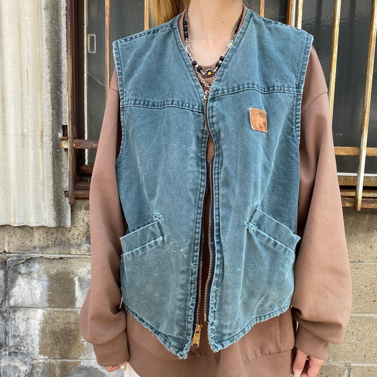 90年代 USA製 Carhartt カーハート ワンポイントロゴ ダック地 ベスト 