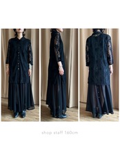 black floral lace sheer long shirt-5315-7