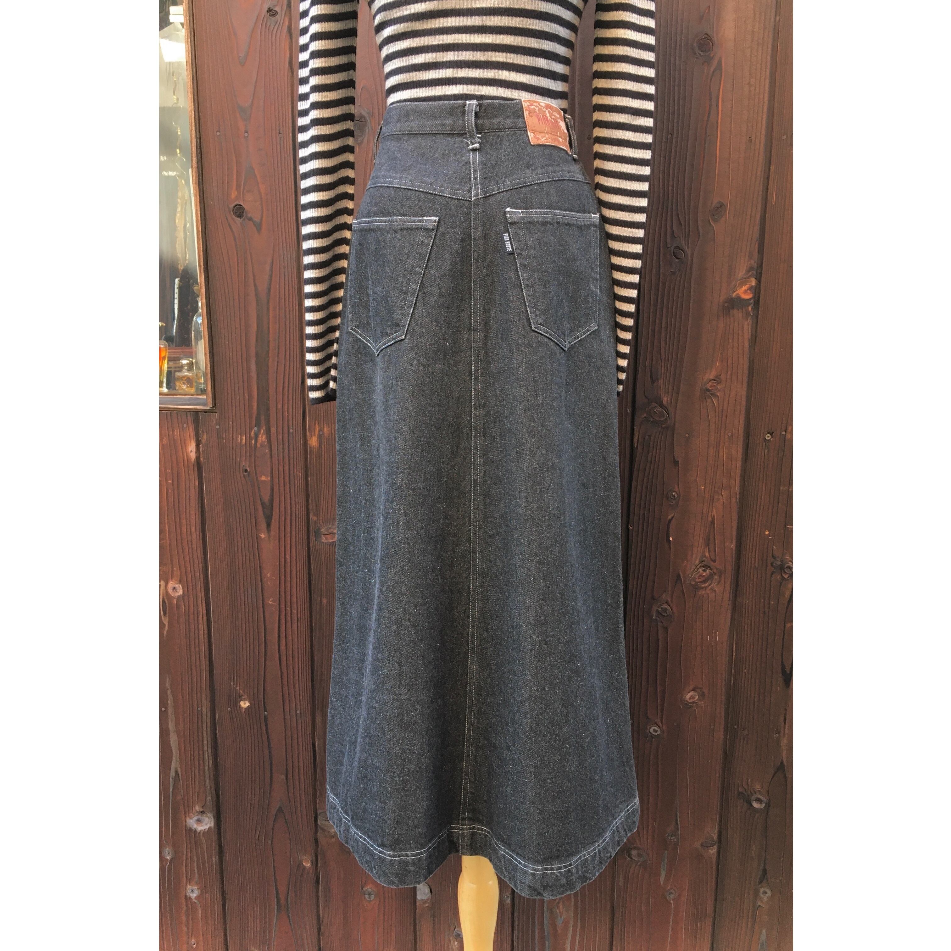 PINK HOUSE black denim long skirt 〈レトロ古着 ピンクハウス