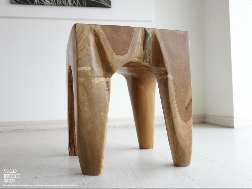 チーク無垢材 プリミティブスツール C/1 イス チェア 新品 ベンチ 椅子 天然木 手作り ナチュラル 素朴 削り出し 送料無料 一点限り