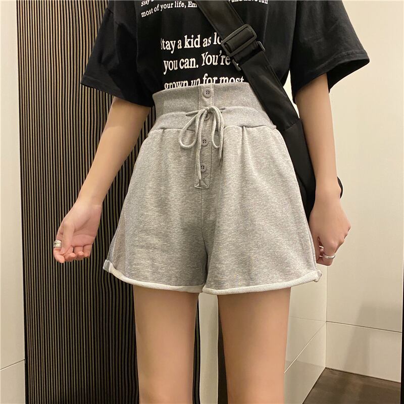 スポーツショーツレディースサマールーズニュースタイルカールカジュアルパンツスチューデントホワイトハイウエストレースアップワイドレッグパンツ 1号婦人55160222099