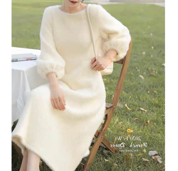 Up to tall XL French velvet style white knit dress CT112-1502